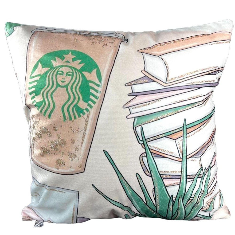 Starbucks Coffee Throw Pillowcase School Books Home Decor Accent Pillow Cover